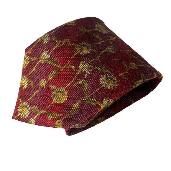 Ermenegildo Zegna Tie Daisy Floral Red textured 100% Silk Necktie 57" 3.… - Picture 1 of 11